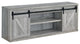 71" TV Console with Sliding Doors, Gray and Black