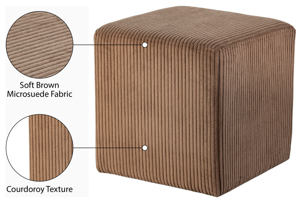Roy Microsuede Fabric Upholsetered Ottoman/Stool, Brown, Square