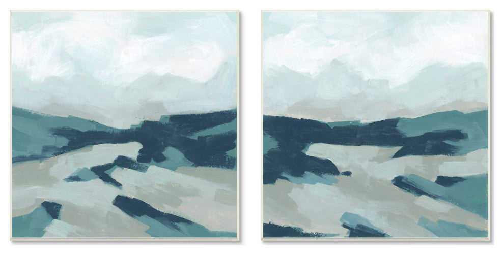 Cloudy Blue Mountain Scene Abstract Landscape Design, 2pc, each 12 x 12