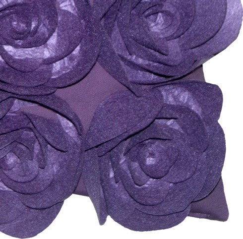 Pillow Decor - Felt Flowers in Purple 17 x 17 Throw Pillow