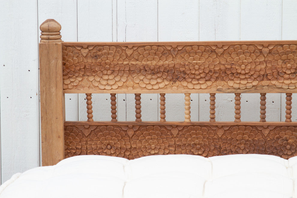 Carved Teak Floral Lounge Daybed Sofa