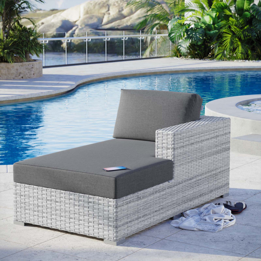 Lounge Chair Chaise, Rattan, Wicker, Gray, Modern, Outdoor Patio Bistro