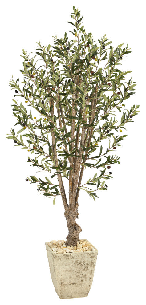 5' Olive Artificial Tree, Country White Planter