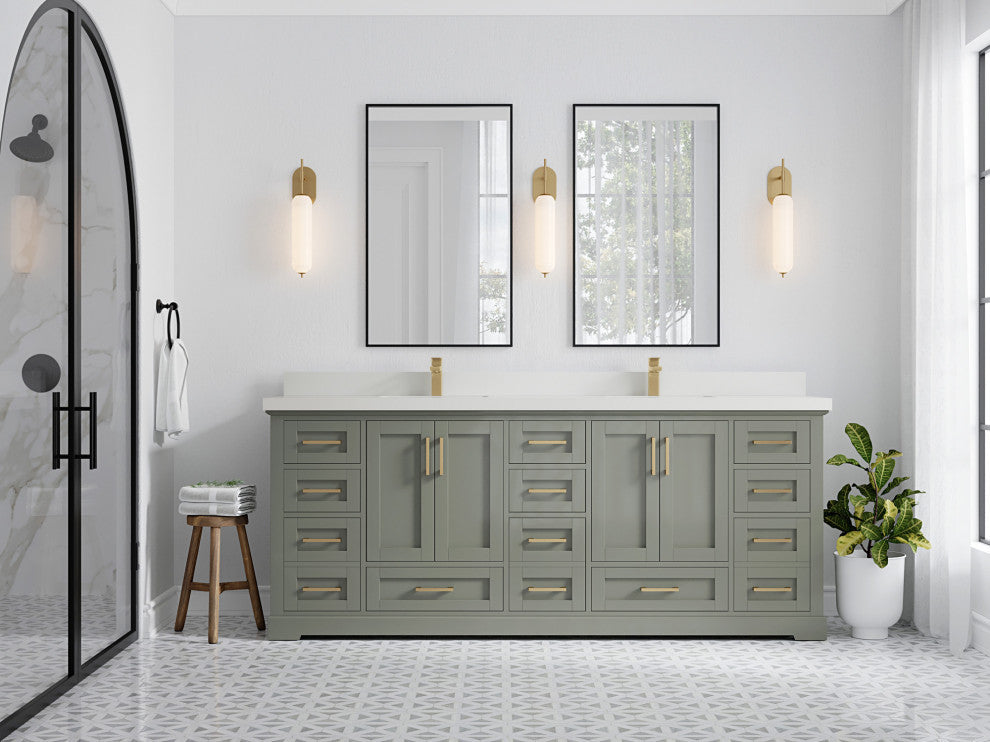 Boston 84 Double Sink Bath Vanity in Evergreen 2" White Quartz