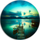 Wooden Jetty And Boat In Sea, Seascape Photo Disc Metal Wall Art, 11"