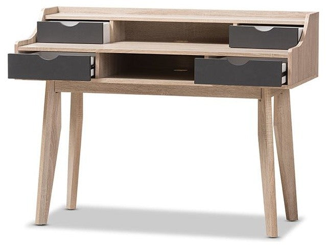 Fella Mid-Century 4-Drawer Oak and Gray Wood Study Desk
