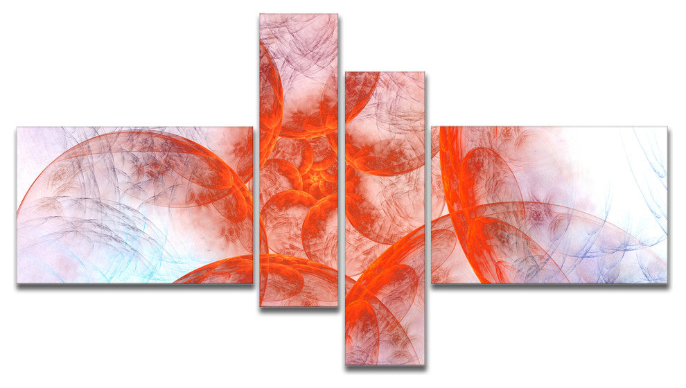 Large Red Fractal Circles, Floral Canvas Art Print, 60"x32", 4 panels