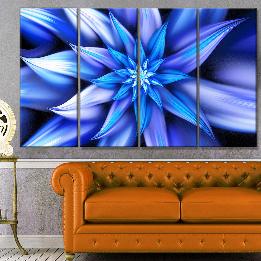Dancing Blue Flower Petals, Floral Canvas Art Print, 48"x28", 4 Panels