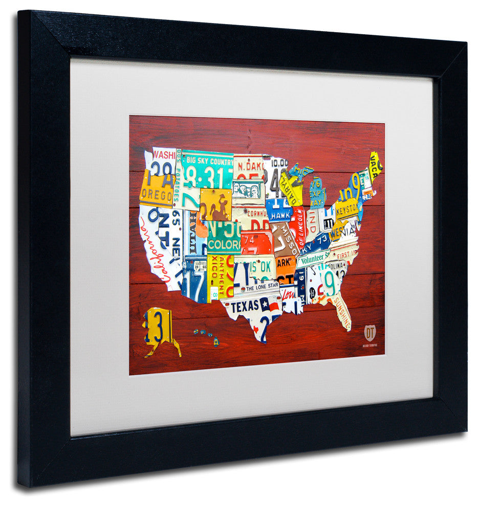 "License Plate Map USA" Matted Framed Canvas Art by Design Turnpike