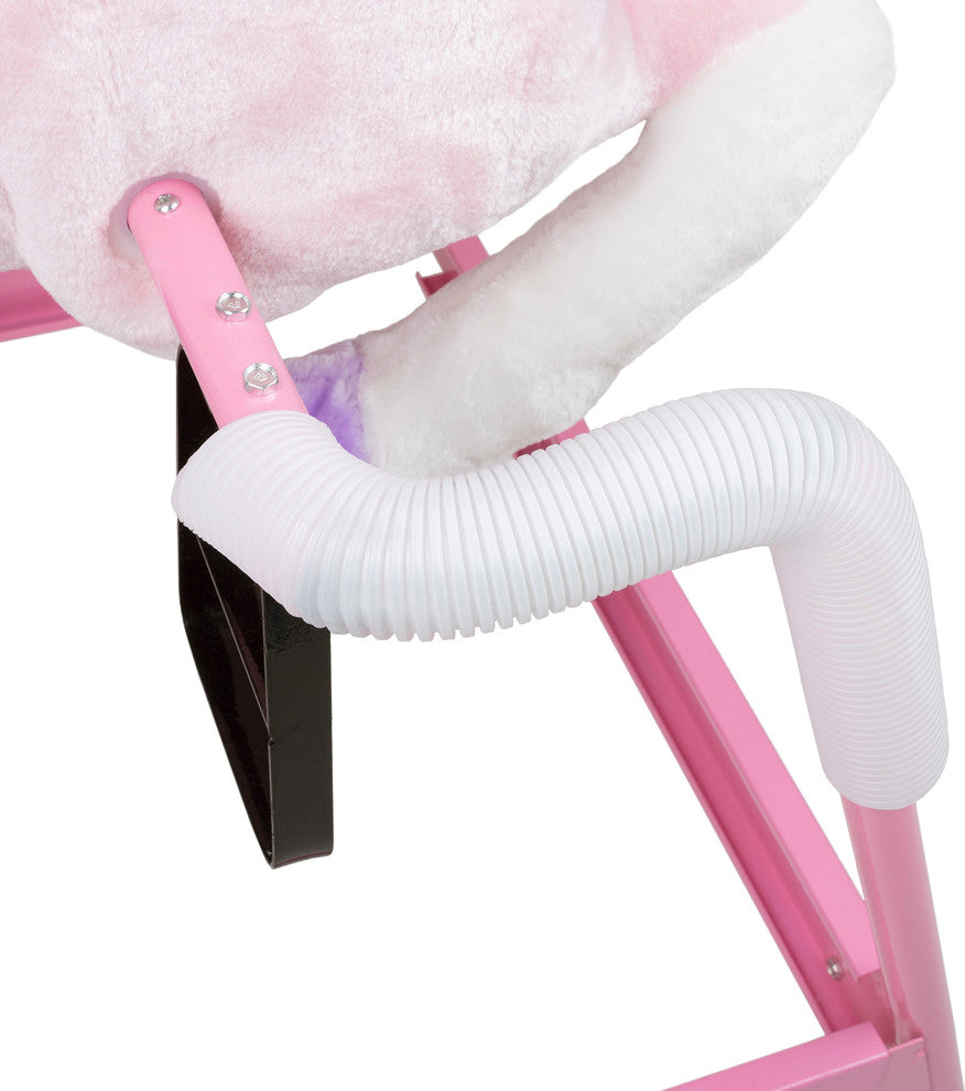 Spring Rocking Horse Plush Ride on Toy with Stirrups and Sounds, Pink
