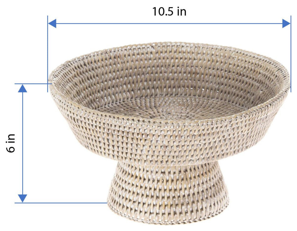 La Jolla Pedestal Rattan Fruit Bowl, White-Wash