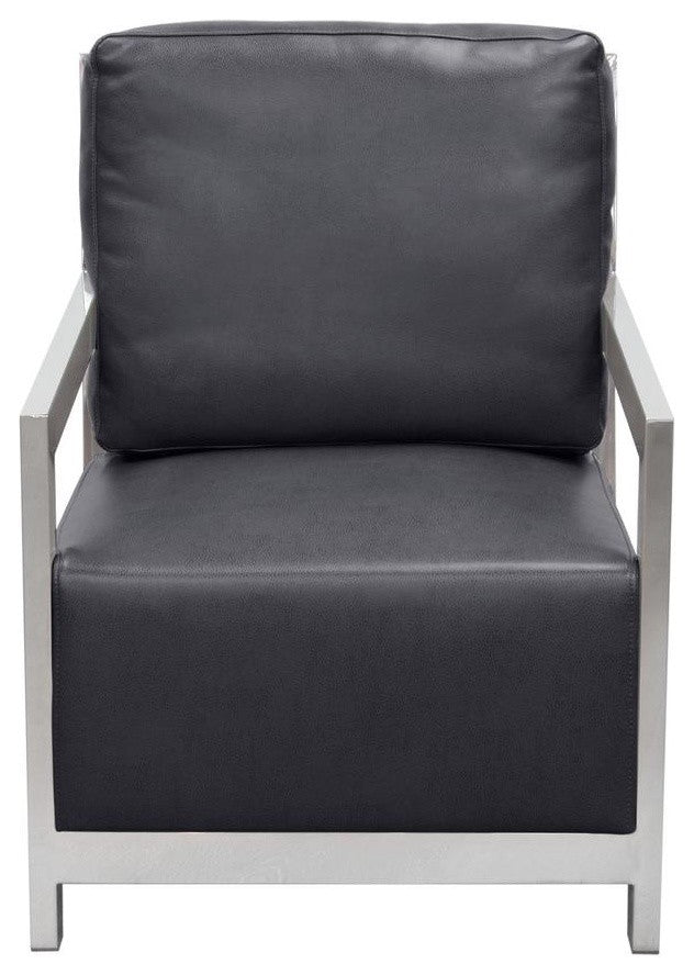 Stainless Steel Framed Leatherette Accent Chair with Sleek Armrest, Black