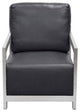 Stainless Steel Framed Leatherette Accent Chair with Sleek Armrest, Black