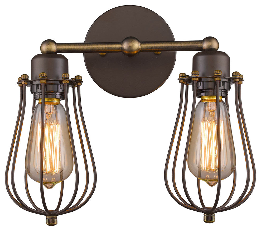 CHARLES Industrial-style 2 Light Rubbed Bronze Wall Sconce 12inches Wide