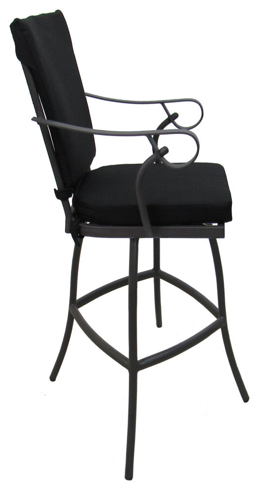 Outdoor Patio Swivel Bar Stool Jamey with Arms, Black - Gray, 30"