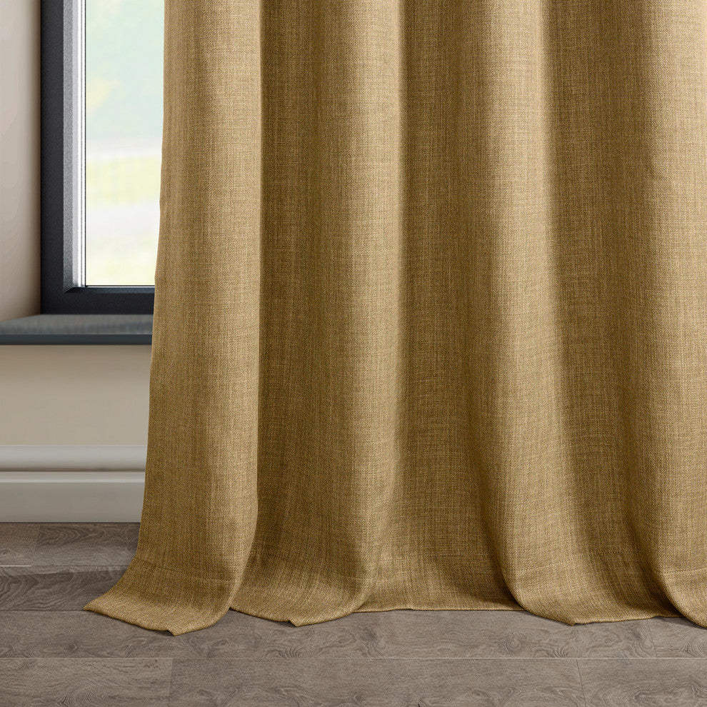 Faux Linen Grommet Room Darkening Curtain Single Panel, Butterscotch, 50w X 84l