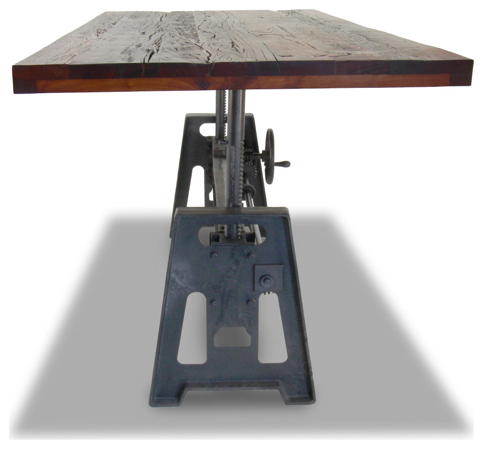 Industrial Dining Table - Cast Iron Base - Adjustable Height - Rustic Mahogany
