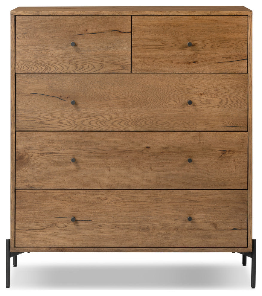 Eaton 5 Drawer Dresser-Amber Oak Resin