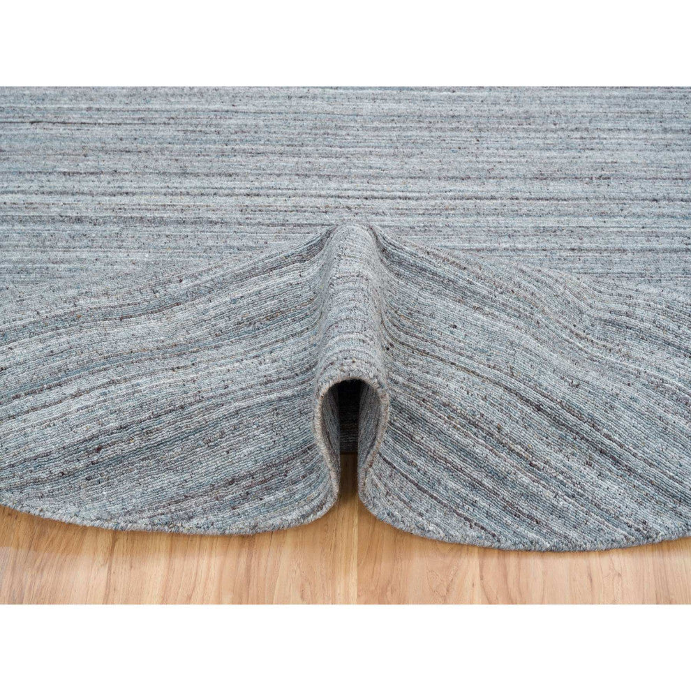 Arsenic Gray Modern Striae Design Wool Hand Loomed Round Oriental Rug  8'x8'
