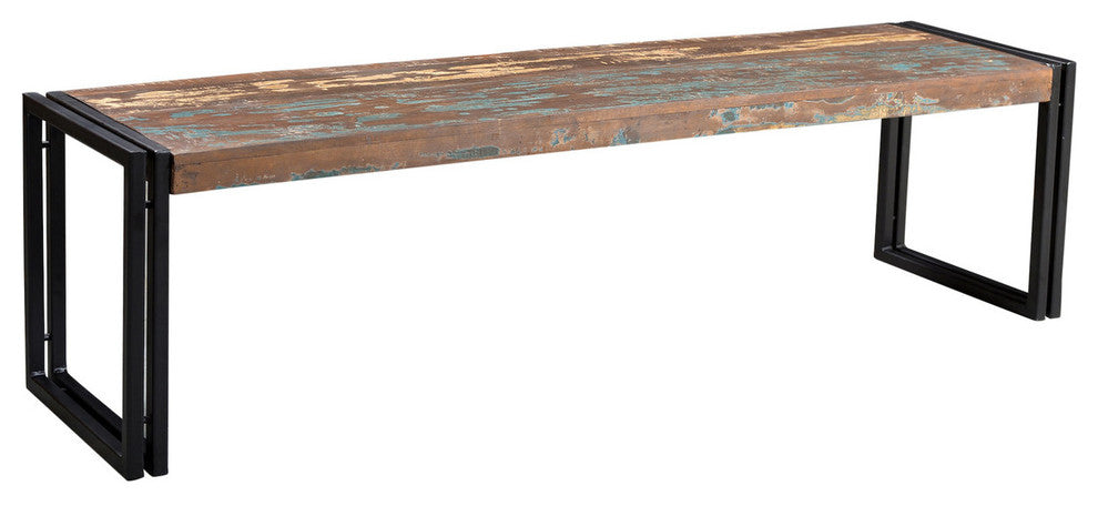 Old Reclaimed Bench With Metal Legs, 50" Old Reclaimed Bench With Metal Legs