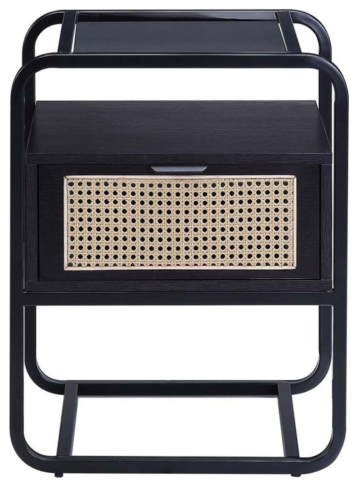 Metal Frame Nightstand With One Drawer, Black Finish