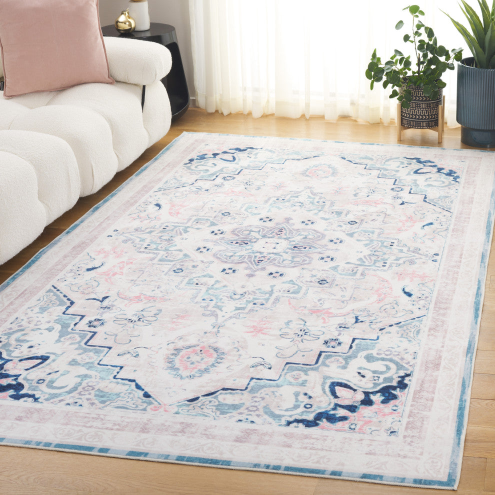 Safavieh Arizona Machine-Washable Collection ARZ324 Rug, Ivory/Aqua, 3'x5'