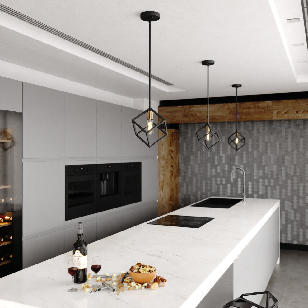 Deering Matte Black and Gold Satin Brass Contemporary Mini Pendant Ceiling Light