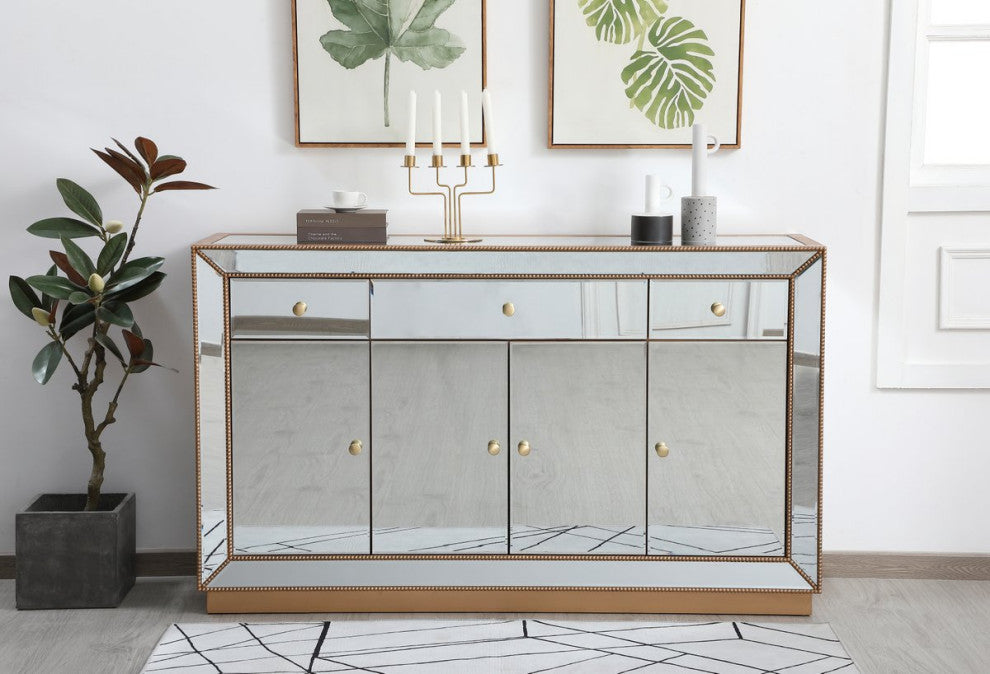 Elegant MF53001G 60"Mirrored Credenza, Antique Gold