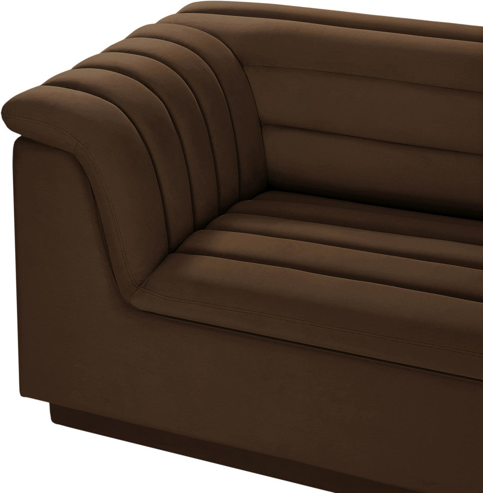Cascade Upholstered Modular Sofa, Brown, Velvet, Straight Sofa