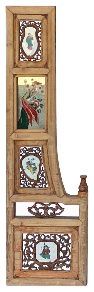 Vintage Chinese Arch Shape Carving Porcelain Graphic Wood Wall Art, Hws2254