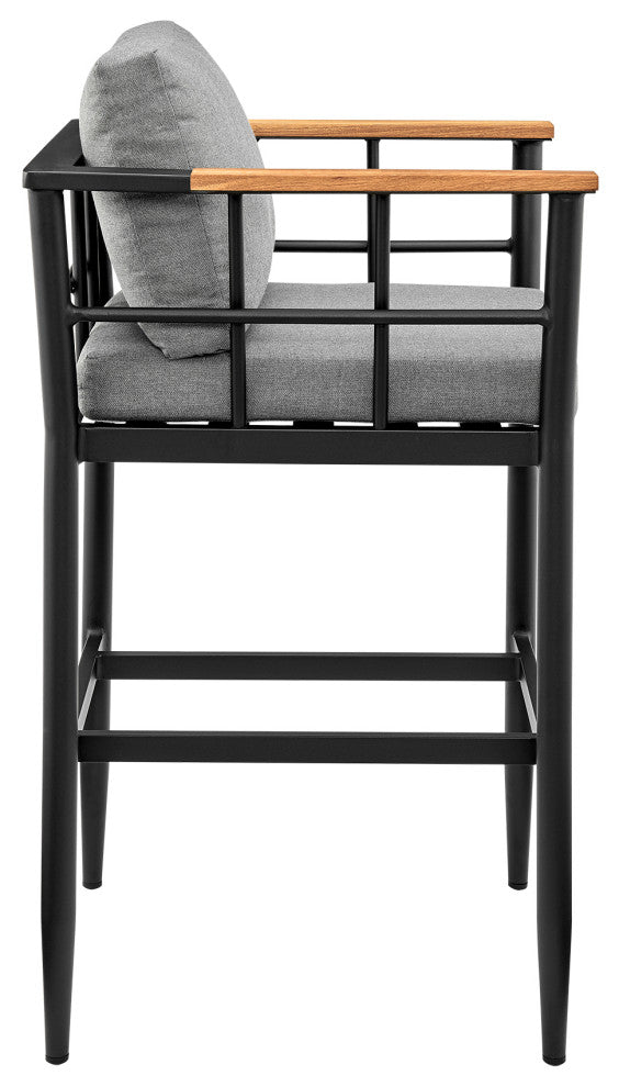 Wiglaf Outdoor Patio 5-Piece Bar Table Set, Aluminum With Gray Cushions
