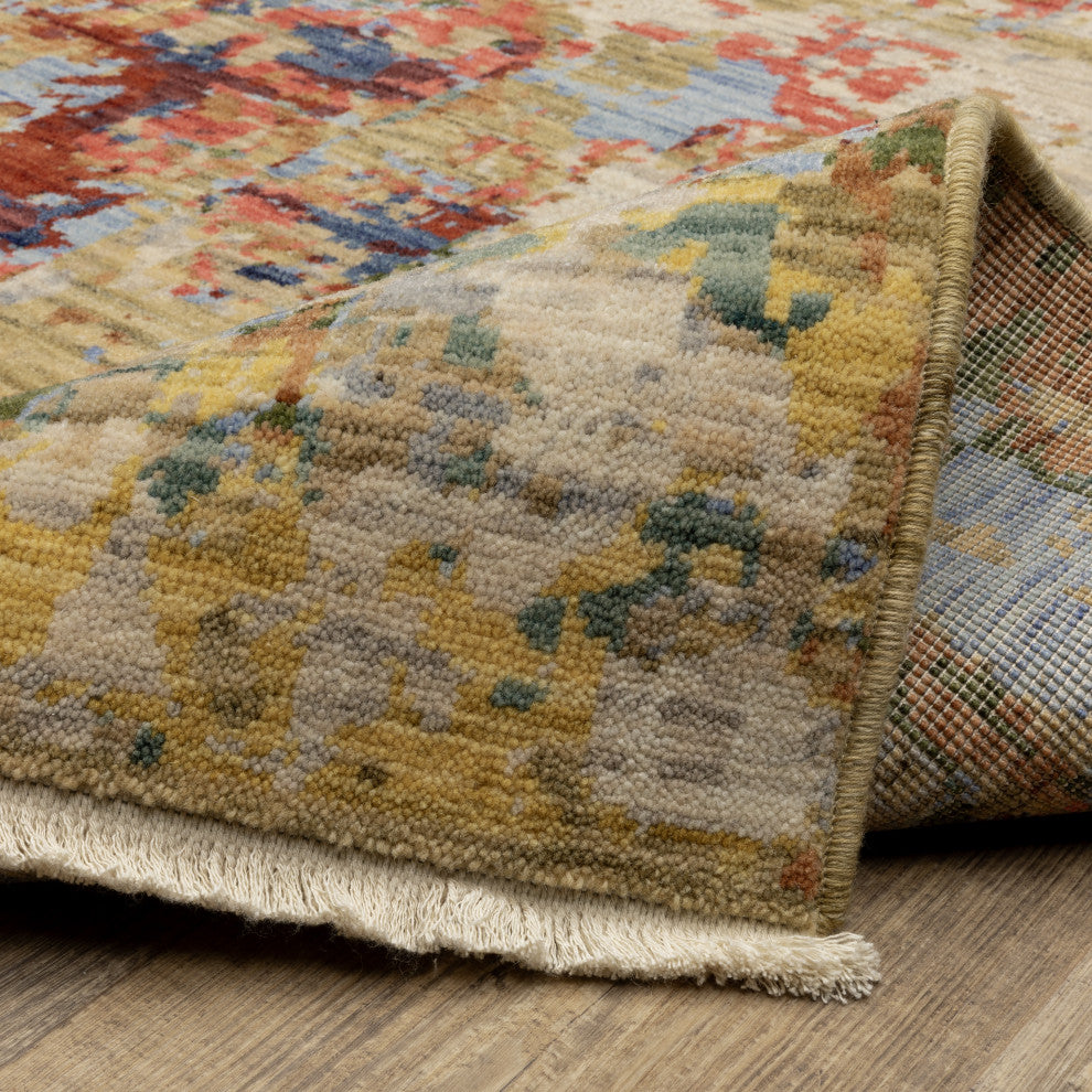 Saturn Contemporary Abstract Beige/ Multi Wool Blend Area Rug 3'3" x 5'