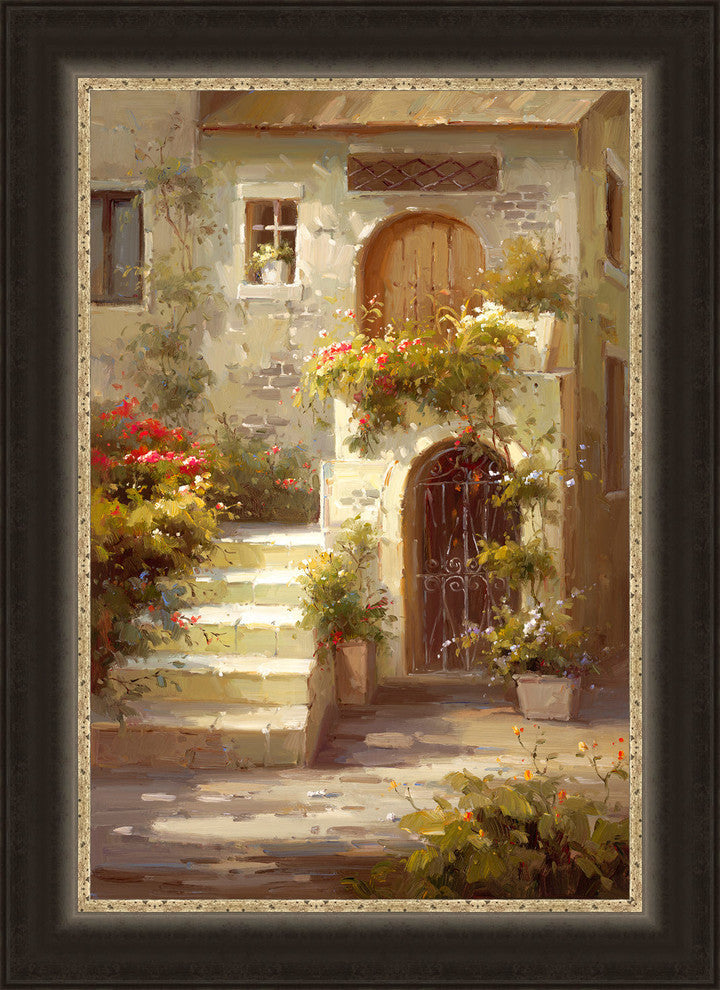 Courtyard Steps' Mediterranean Scene Framed Fine Art, 25.5x35.5"