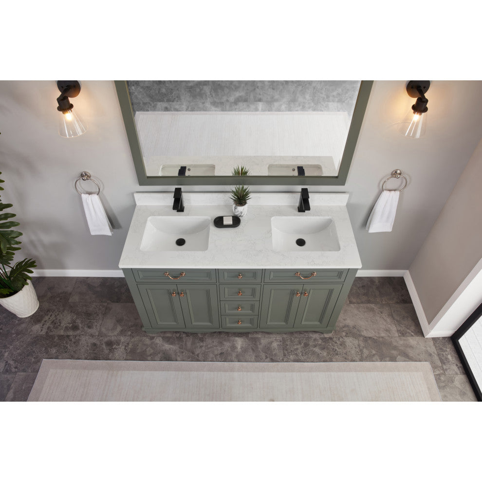 Legion Furniture WS2512 Series Bathroom Sink Vanity, Pewter Green, 60", Artificial Stone Top, Double Sink