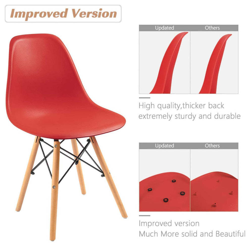 Mid Century Modern Dining Chair for Kitchen, Dining, Living Room Set of 4, Red