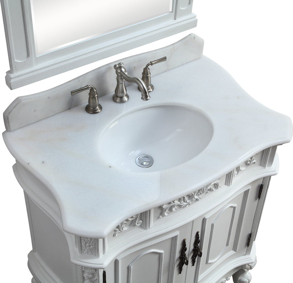 33 Inch Traditional Antique Style White Benson Bathroom Sink Vanity