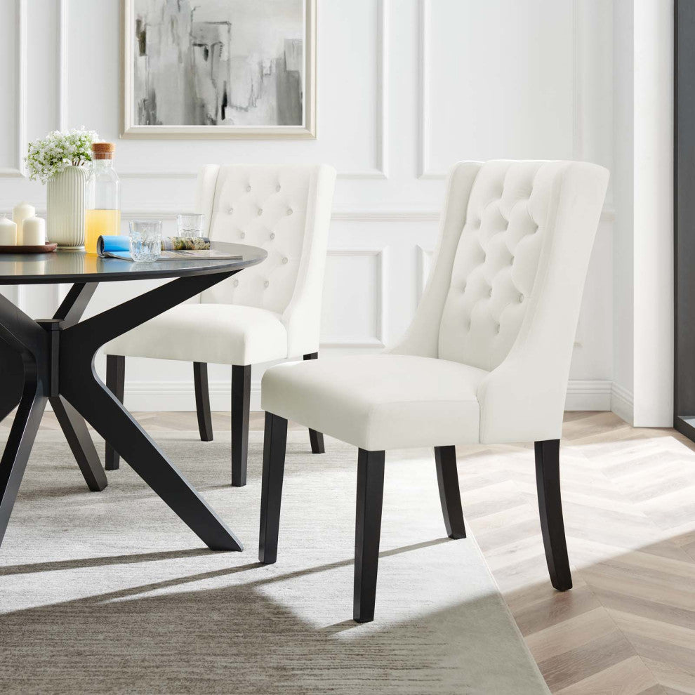 Side Dining Chair, Set of 2, White, Velvet, Modern, Cafe Bistro Hospitality