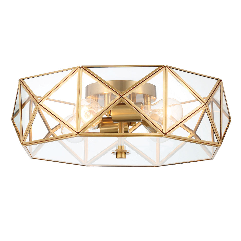4 Light 16.93" Unique/Statement Geometric Flush Mount, Brass Dust