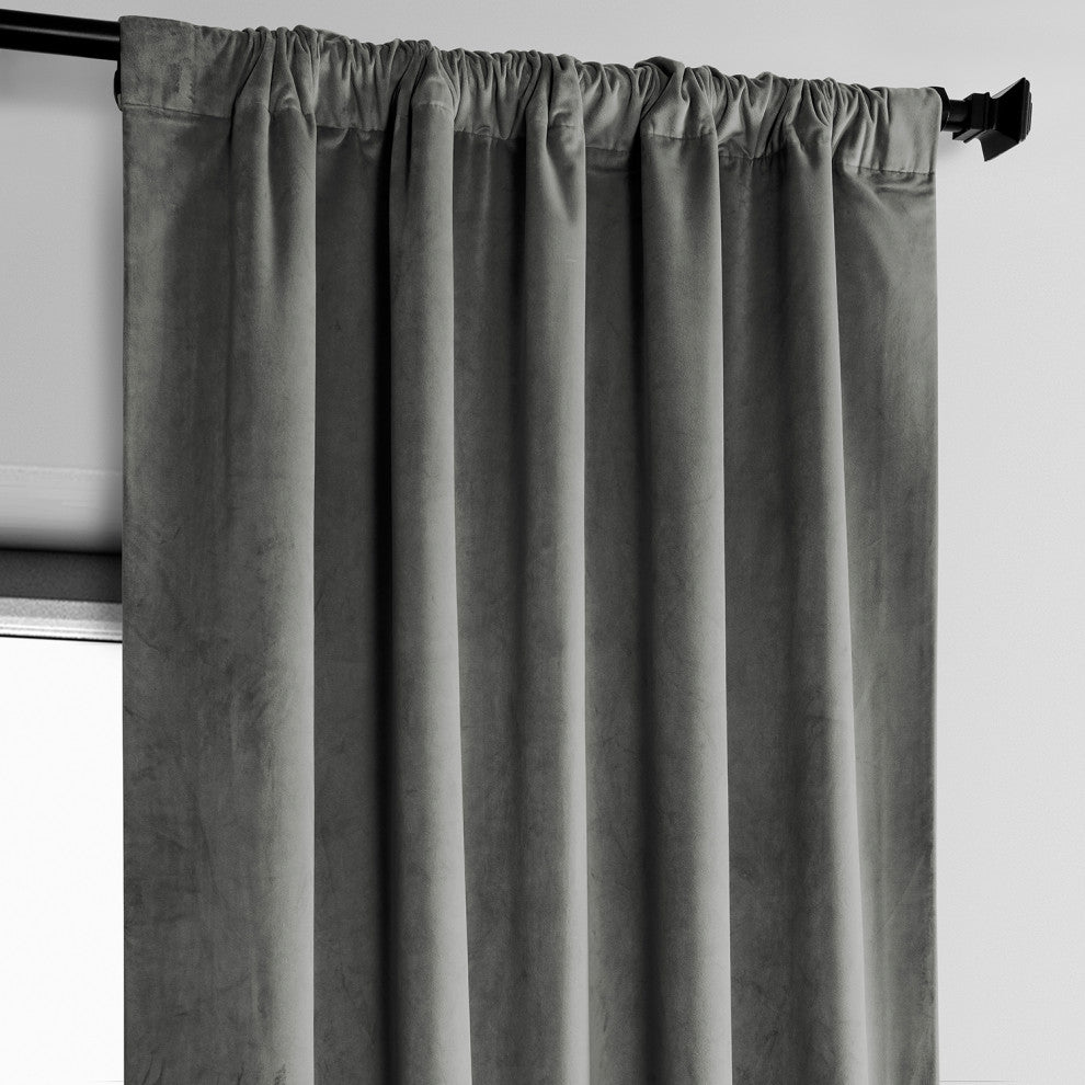 Heritage Plush Velvet Curtain Single Panel, Destiny Gray, 50"x96"