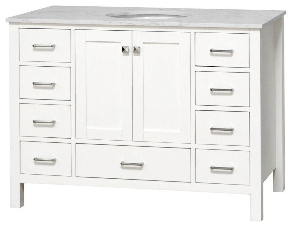 Kitchen Bath Collection Horizon 48" Bathroom Vanity, White, Engineered Carrara