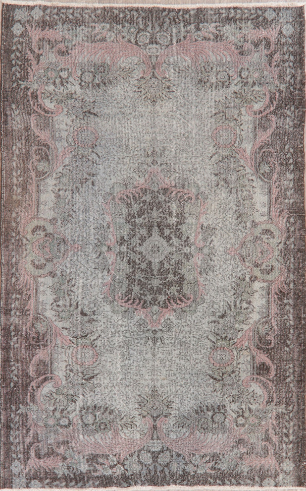 Consigned, Antique Traditional Handmade Turkish Overdyed Area Rug, Gray, 6x10