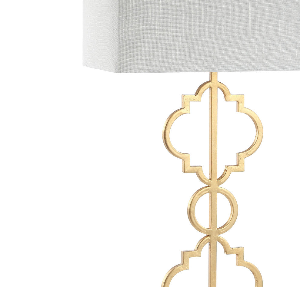 Selina 32" Iron Ogee Trellis Modern LED Table Lamp, Gold  by JONATHAN  Y