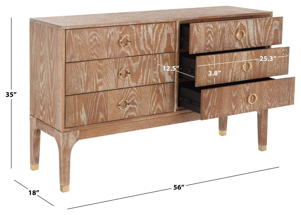 Safavieh Couture Lorna 6 Drawer Contemporary Dresser, Rustic Oak