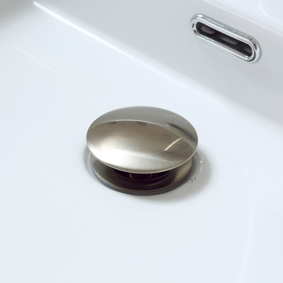1-5/8" Push Pop-Up Drain Stopper With Overflow for Sink, Brushed Nickel