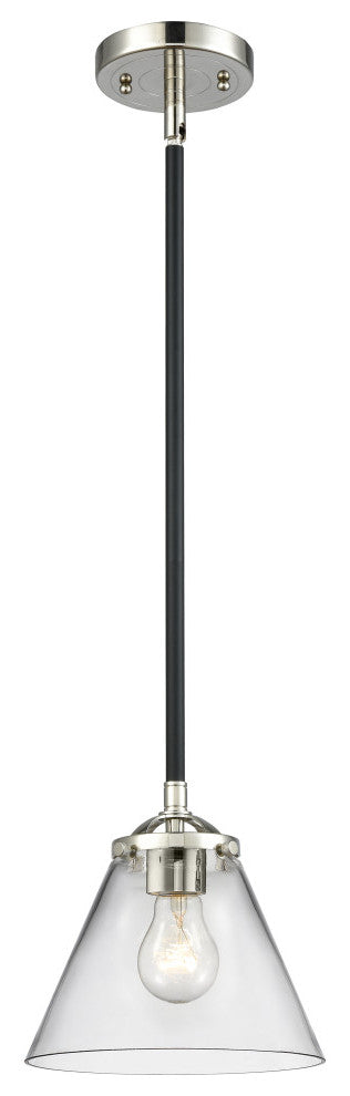 Large Cone 1-Light Mini Pendant, Black Polished Nickel, Clear