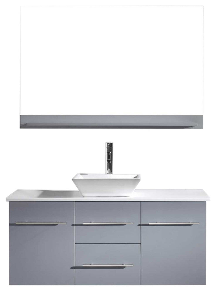 48" Single Bathroom Vanity, Gray, White Stone_brushed Nickel