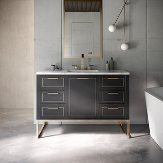 Markham 48" Bathroom Vanity, Midnight Black/Satin Brass, 48", Quartz Countertop