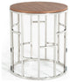 Stylish Silver And Walnut Round Geometric End or Side Table