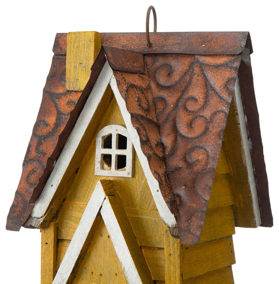 12"H Retro Distressed Solid Wood Cottage Birdhouse