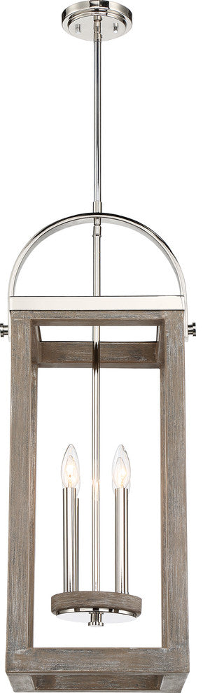 Nuvo Bliss 4-Lights Driftwood Polished Nickel Accents Pendant Light